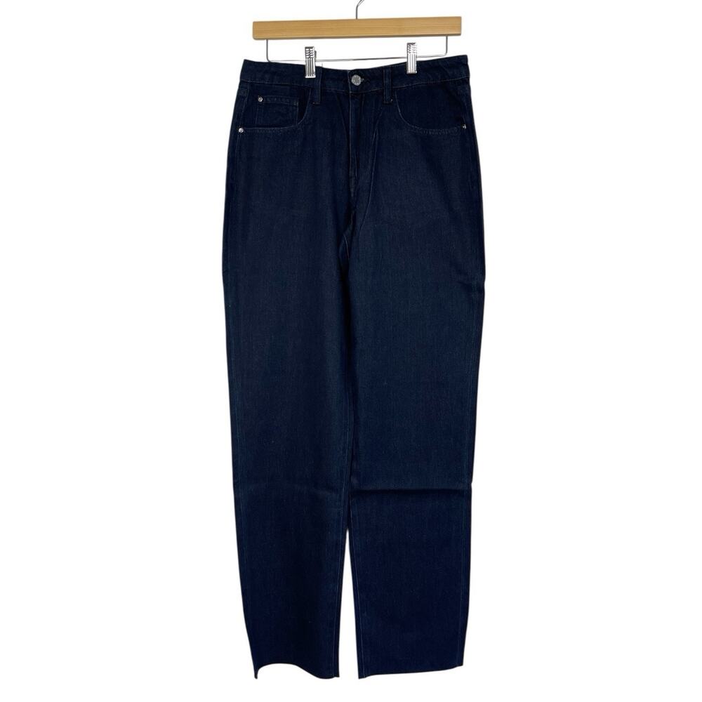 NWT WeWoreWhat x Revolve Dad Jeans Womens Size 27 Dark Blue Raw Hem Relaxed Fit